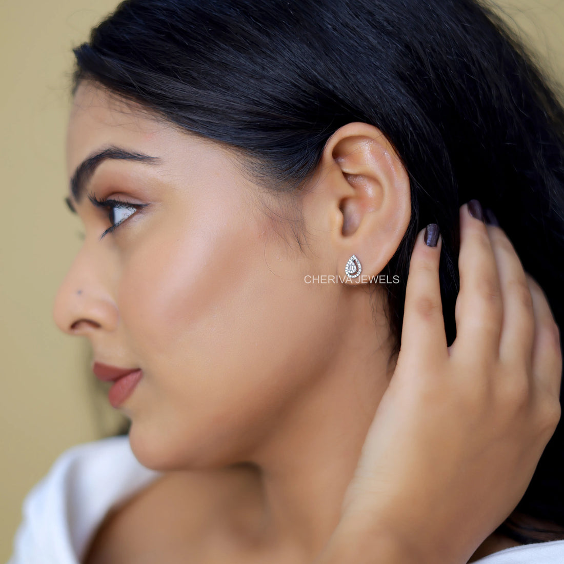 Round cut Lab Diamond Stud Earrings in White Gold