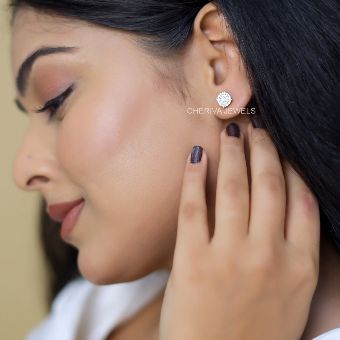 Round Cut Lab Grown Diamond Halo Stud Earrings
