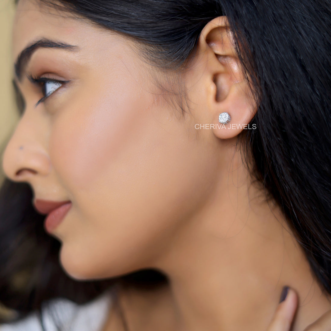 Handcrafted Pave setting Round Diamond Stud Earrings
