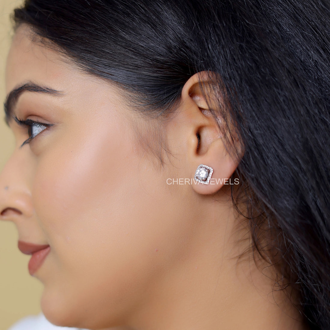 Round Cut Lab Daimond Stud Earrings Halo Setting