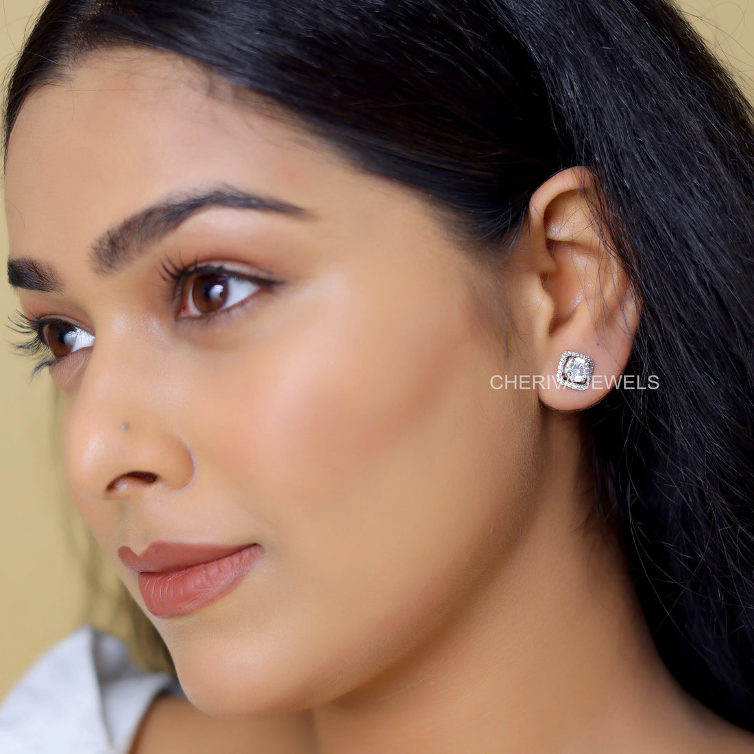 Round Cut Lab Daimond Stud Earrings Halo Setting