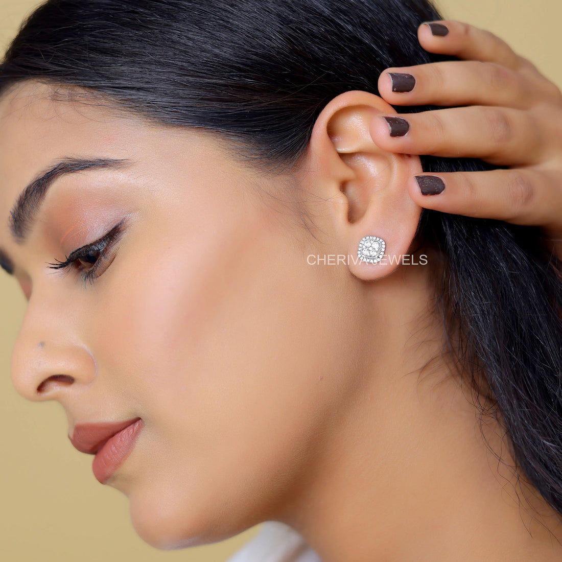 Round Cut Diamond Halo Earrings Studs