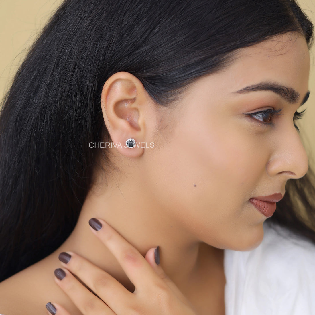 Round Cut Black Diamond Halo Stud Earring