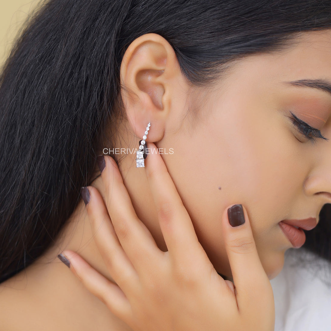 Princess Cut Lab Grown Diamond Drop Earring