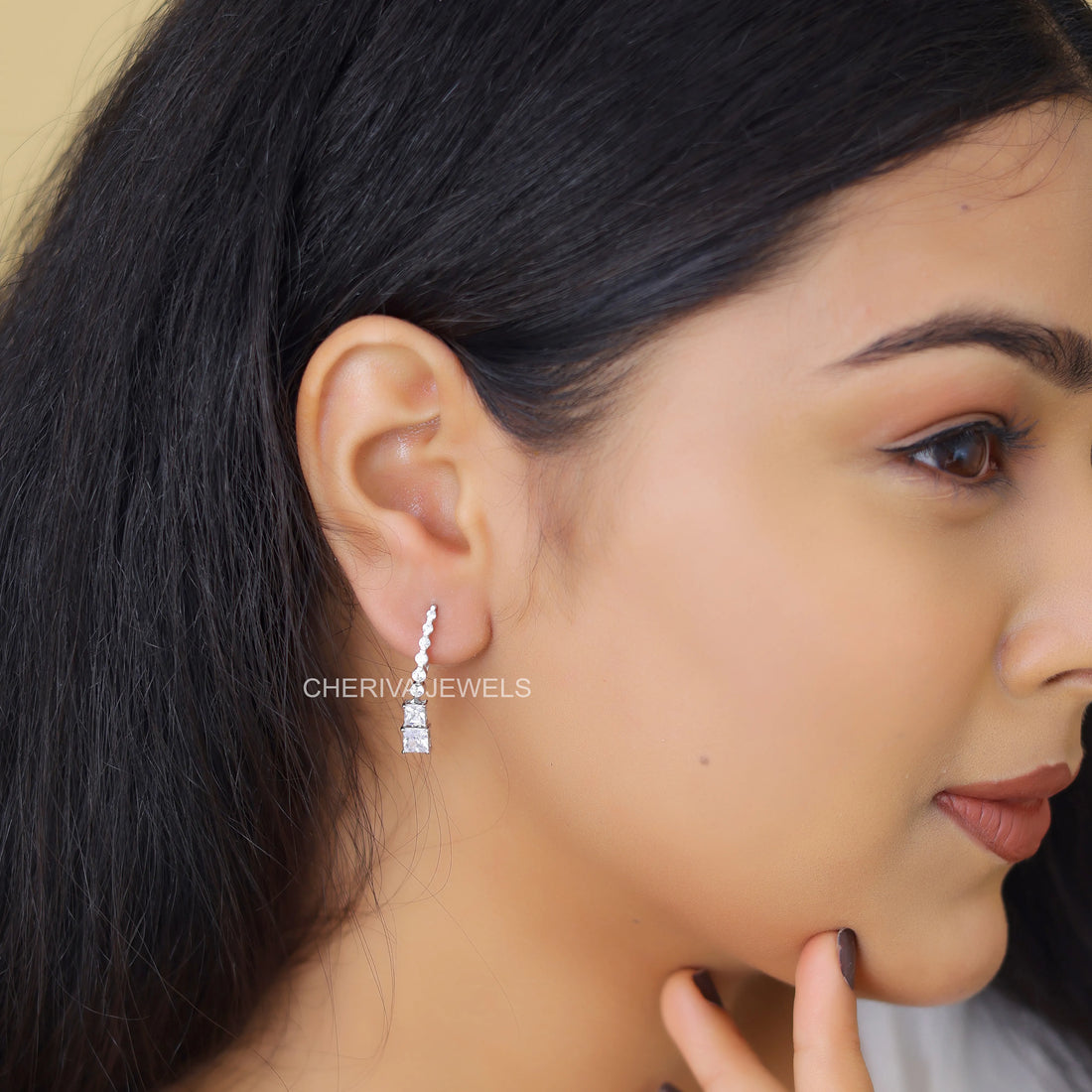 Princess Cut Lab Grown Diamond Drop Earring