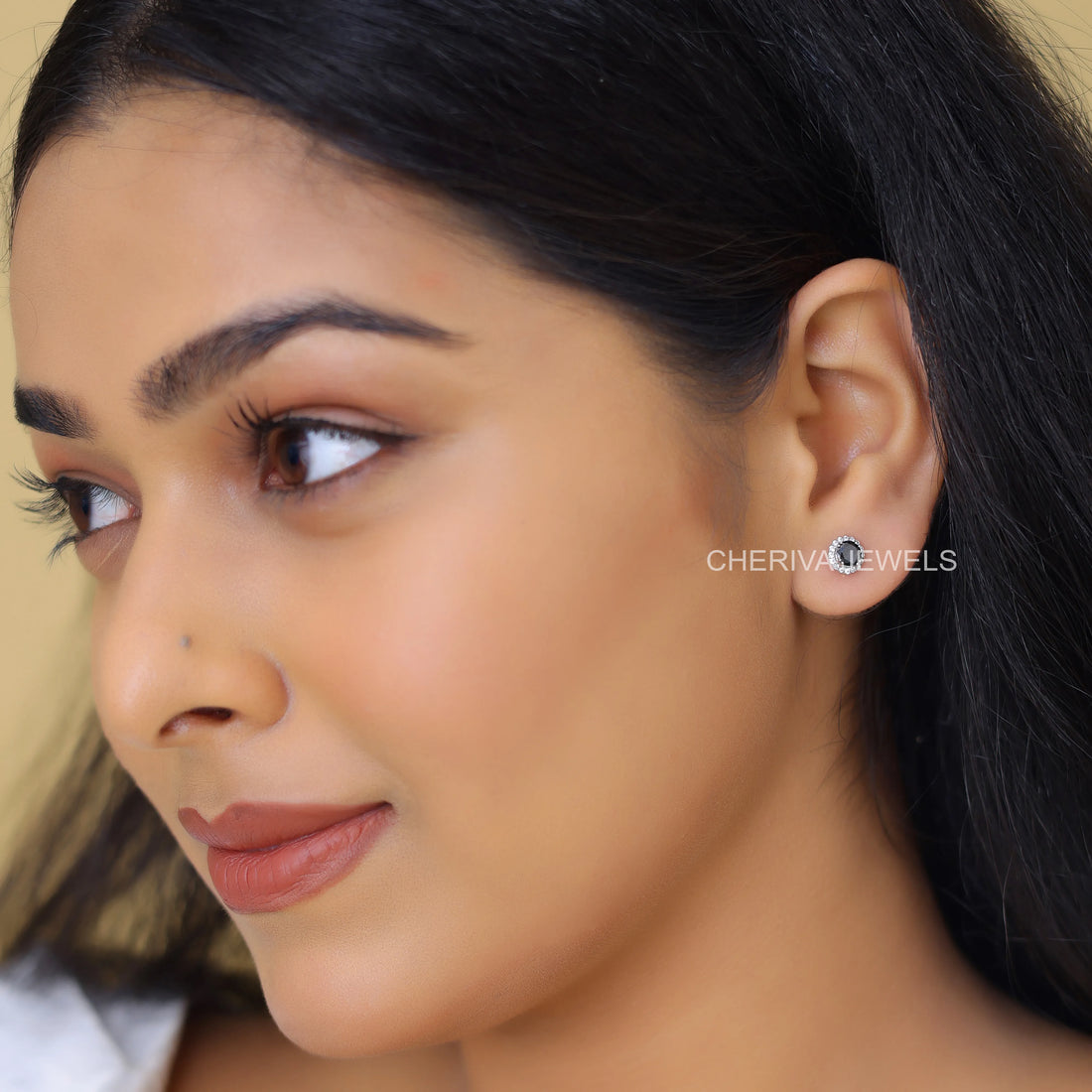 Round Cut Black Diamond Stud Earrings