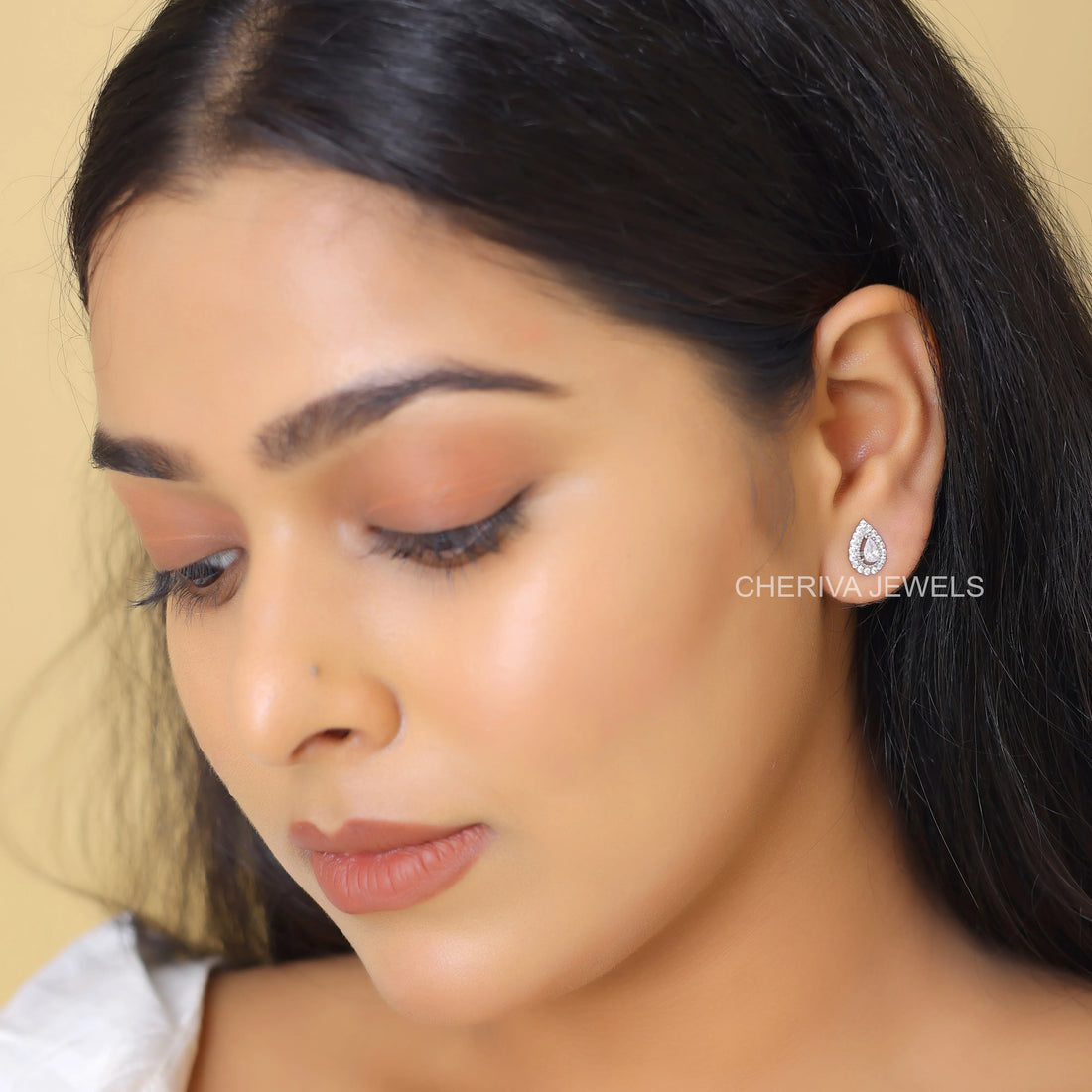 Pear Cut Lab Diamond Halo Stud Earring