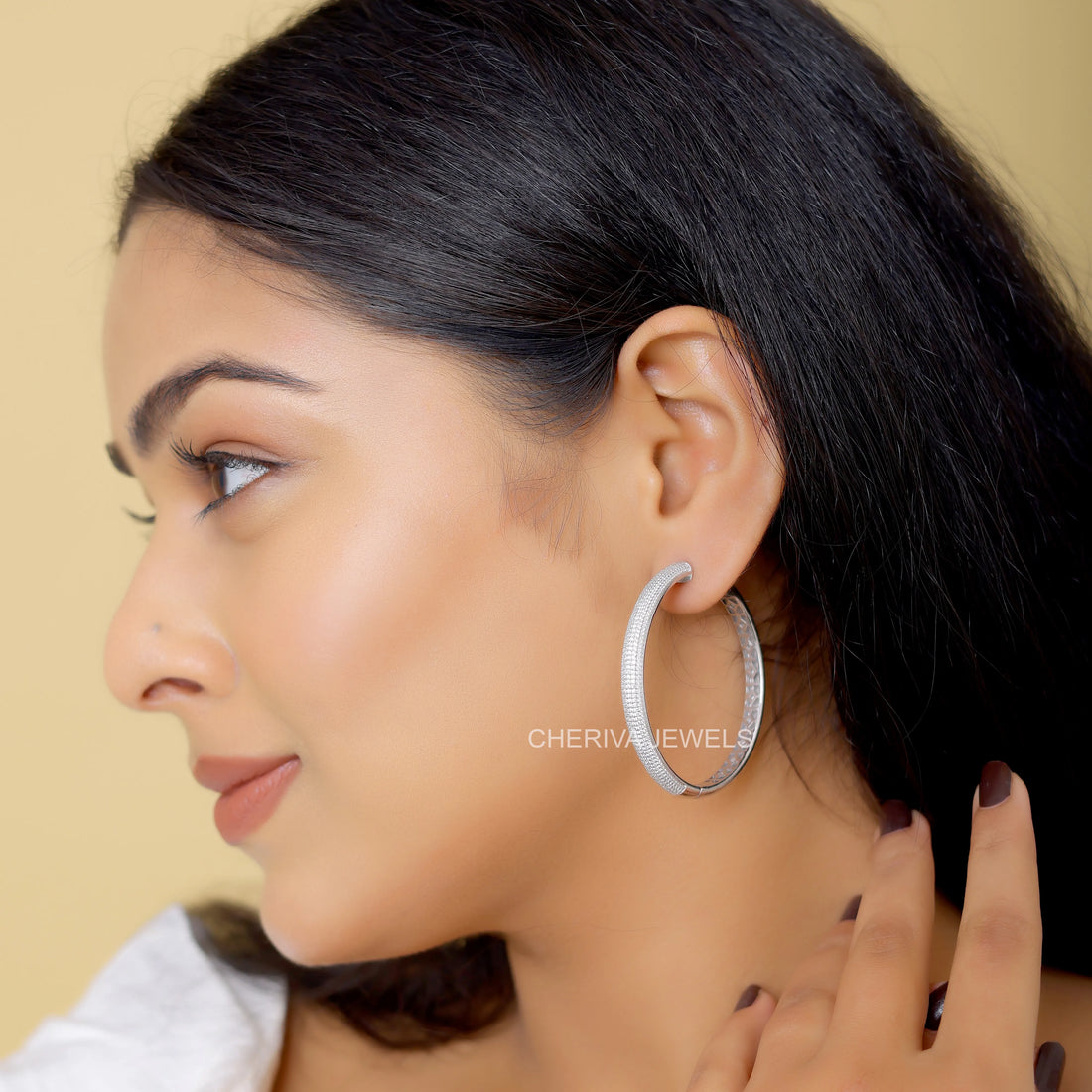 Hoop Earrings With Round Cut Lab Diamonds