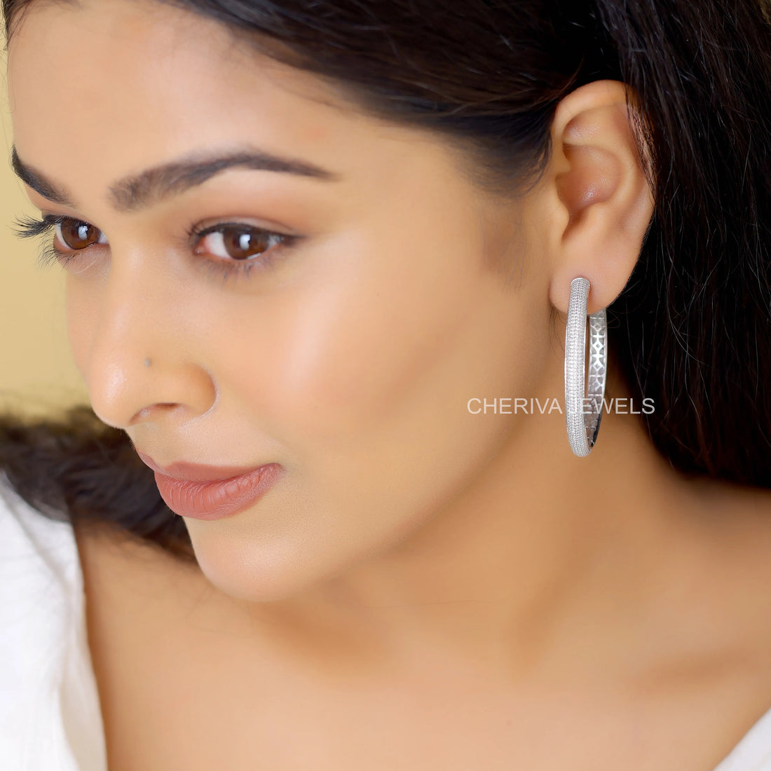 Hoop Earrings With Round Cut Lab Diamonds