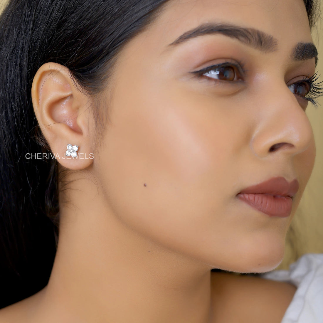Round Cut Lab Diamond Flower Stud Earrings