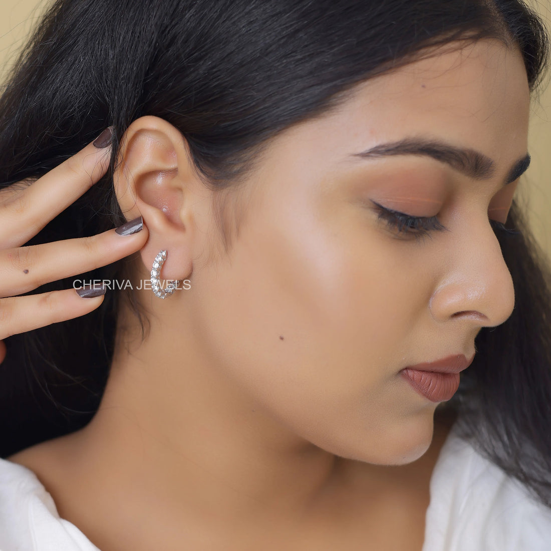 Round Cut Diamond Hoop Earrings In Silver
