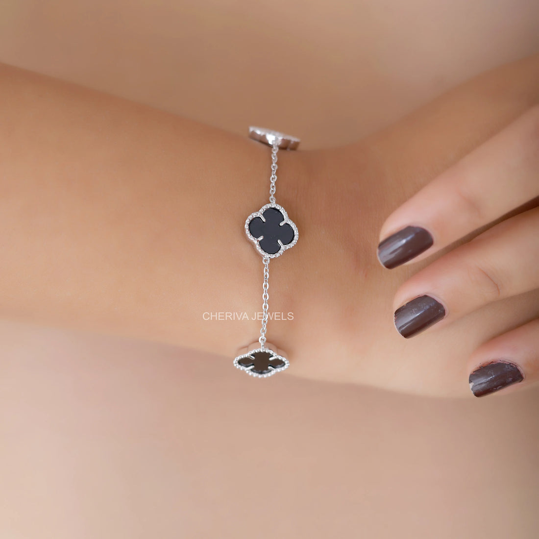 14K White Gold Flower Bracelet For Women