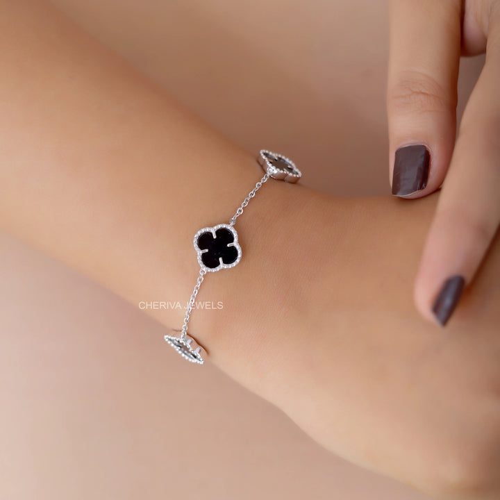 14K White Gold Flower Bracelet For Women