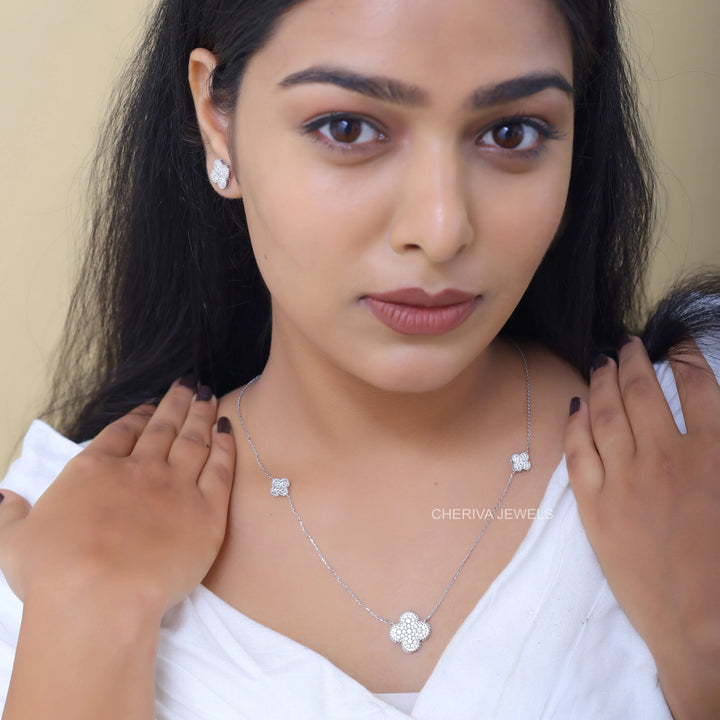 Round Cut Diamond Necklace and Earring Set