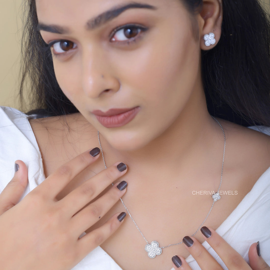 Round Cut Diamond Necklace and Earring Set