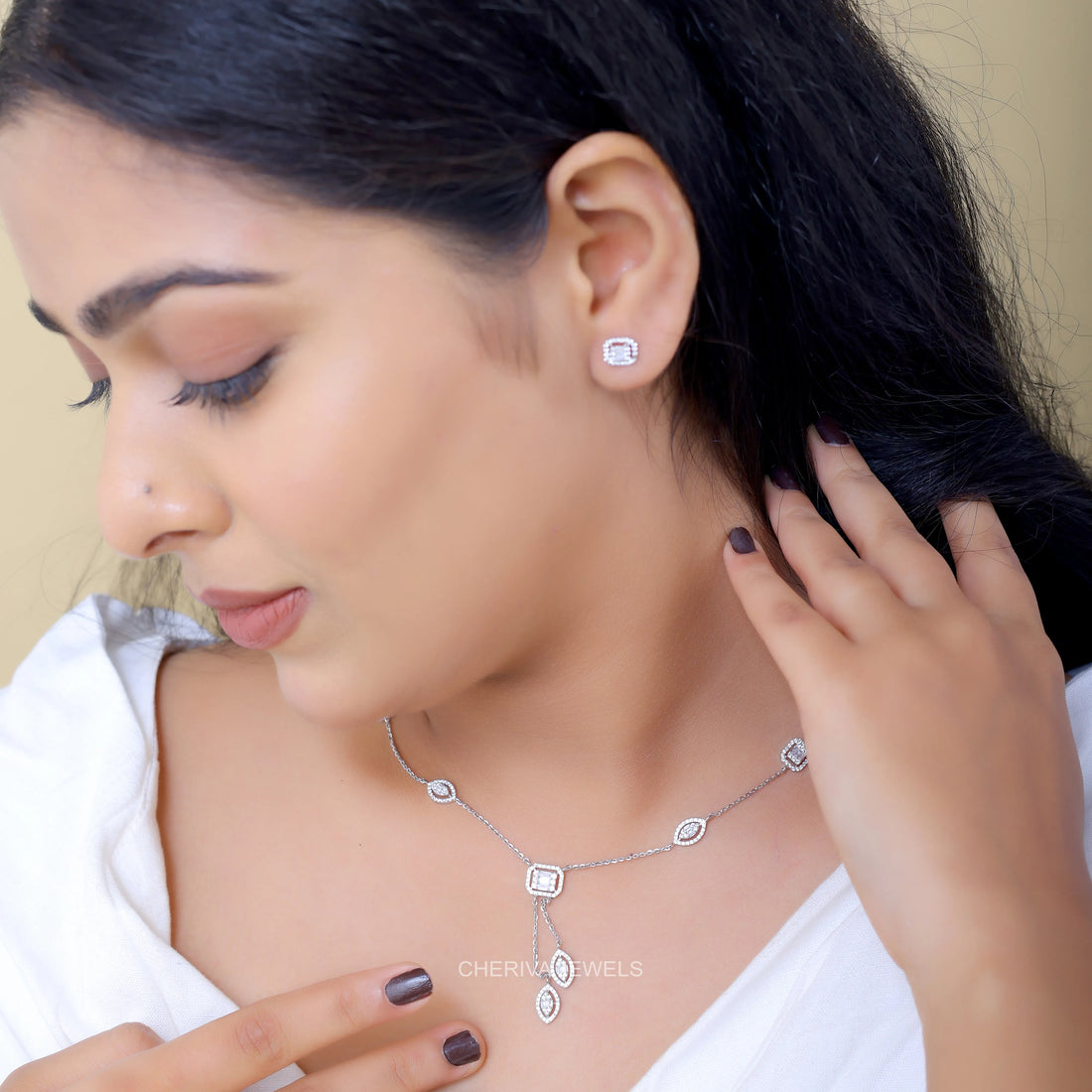 14K White Gold Baguette Diamond Necklace