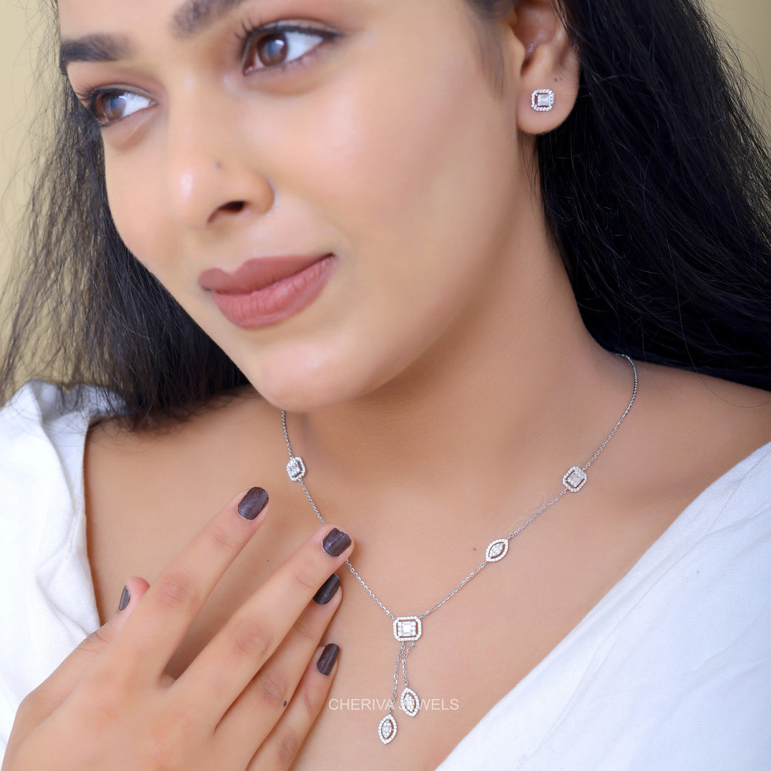 14K White Gold Baguette Diamond Necklace