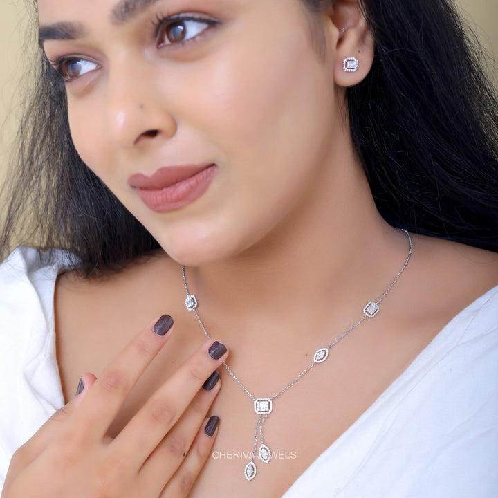 14K White Gold Baguette Diamond Necklace