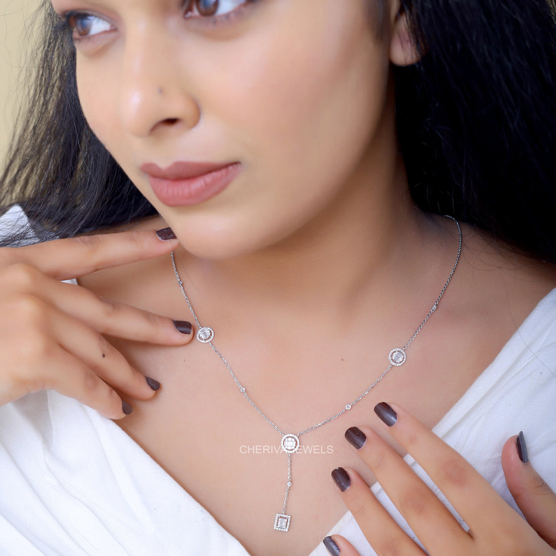 Baguette Cut Lab Diamond Silver Necklace