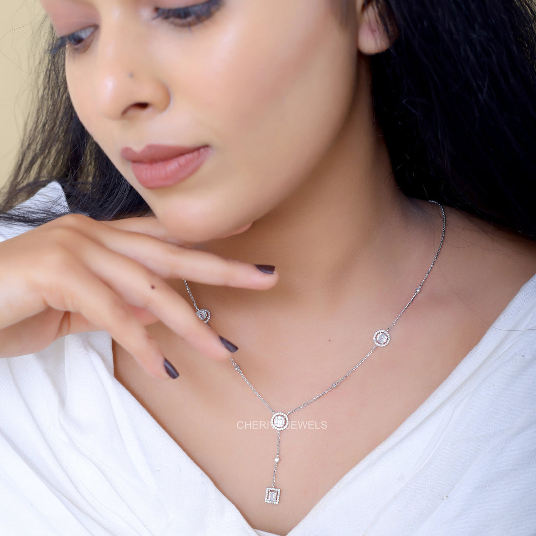 Baguette Cut Lab Diamond Silver Necklace