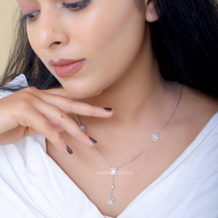 Baguette Cut Lab Diamond Silver Necklace