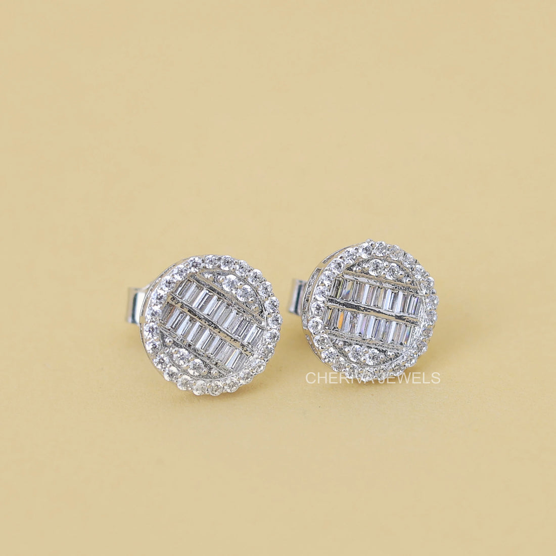 Lab Grown Baguette Diamond Halo Stud Earring