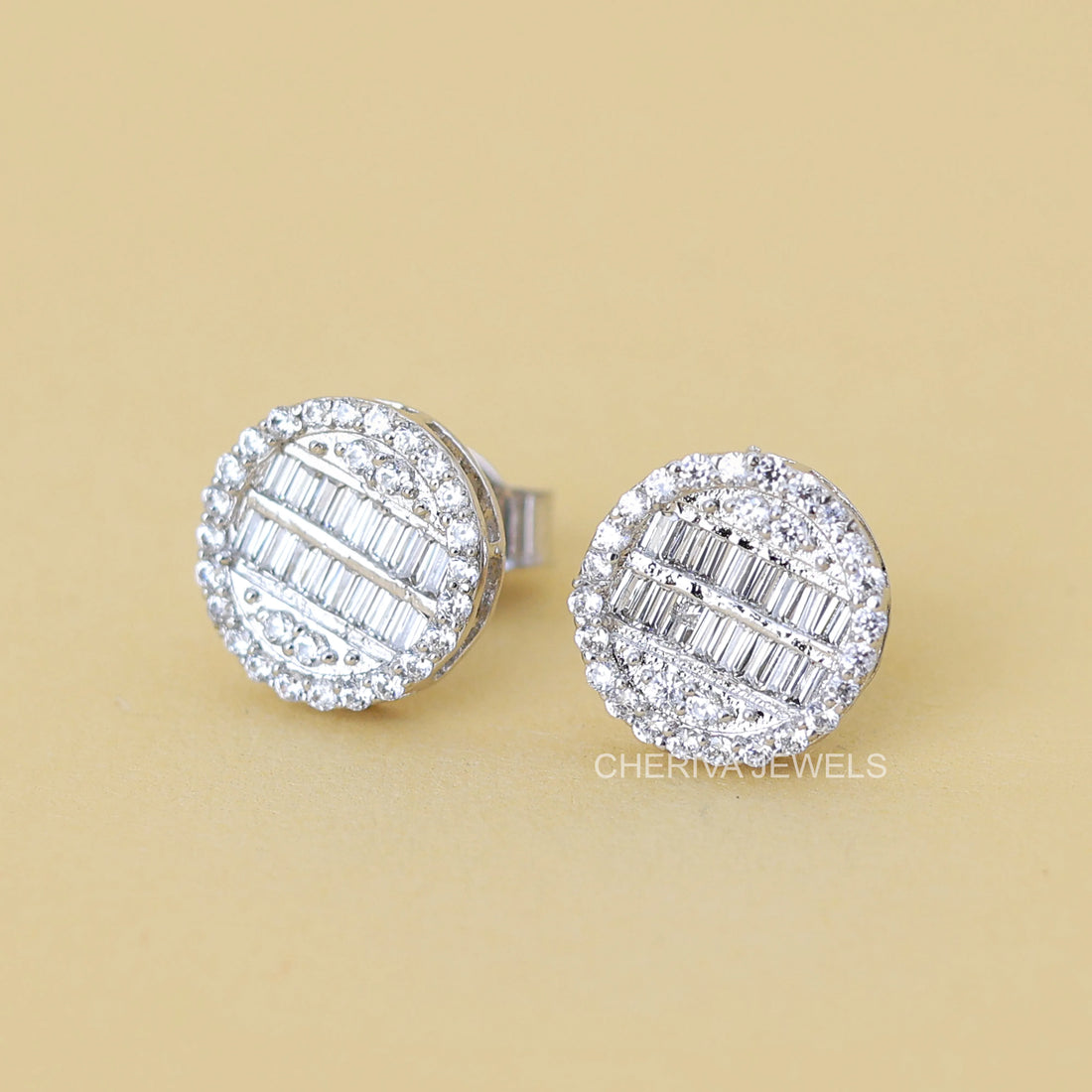 Lab Grown Baguette Diamond Halo Stud Earring