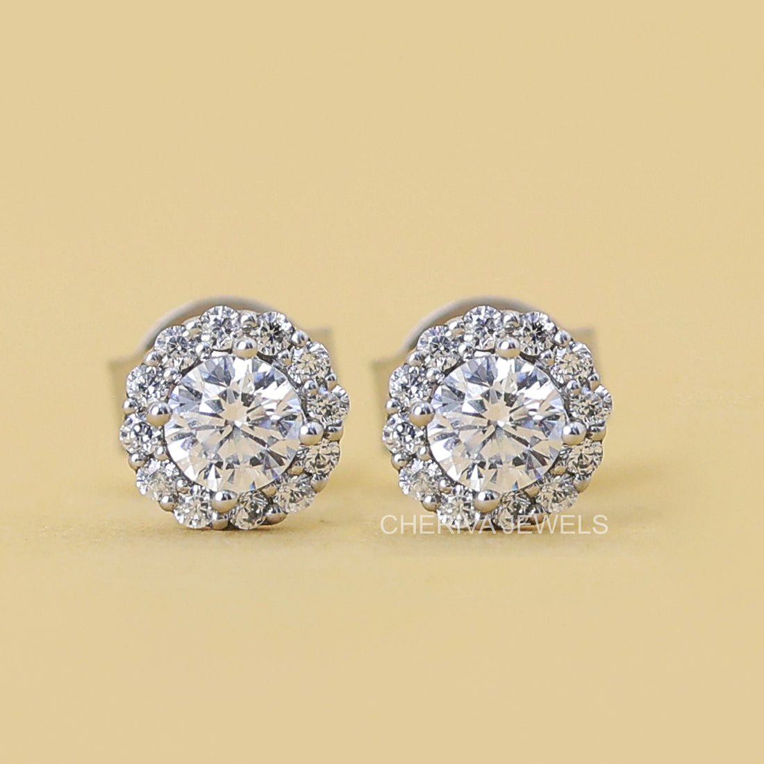Lab Grown Diamond Halo Stud Earrings For Women