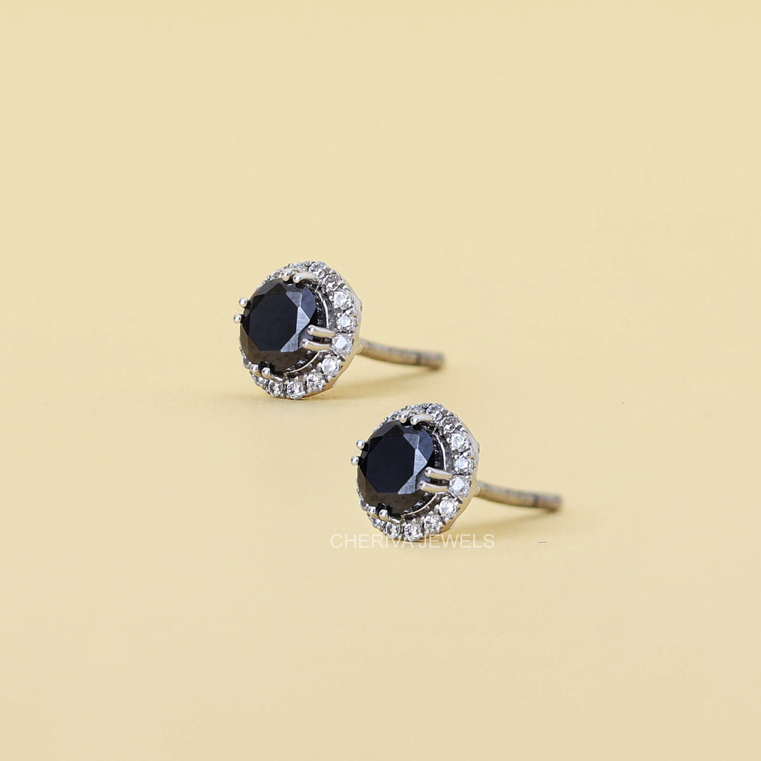 Round Cut Black Diamond Halo Stud Earring