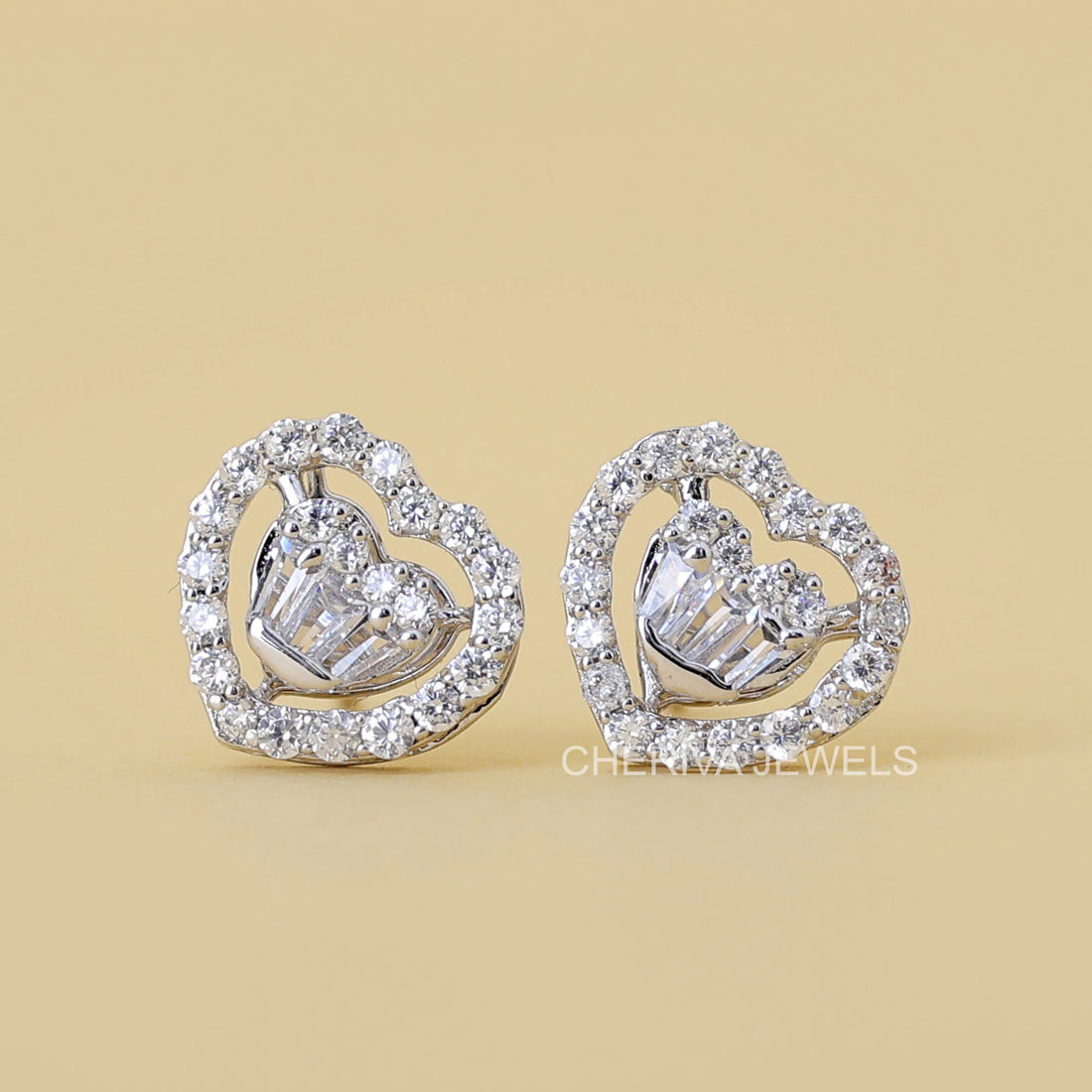 Round and Baguette Cut Lab Diamond Stud For Her