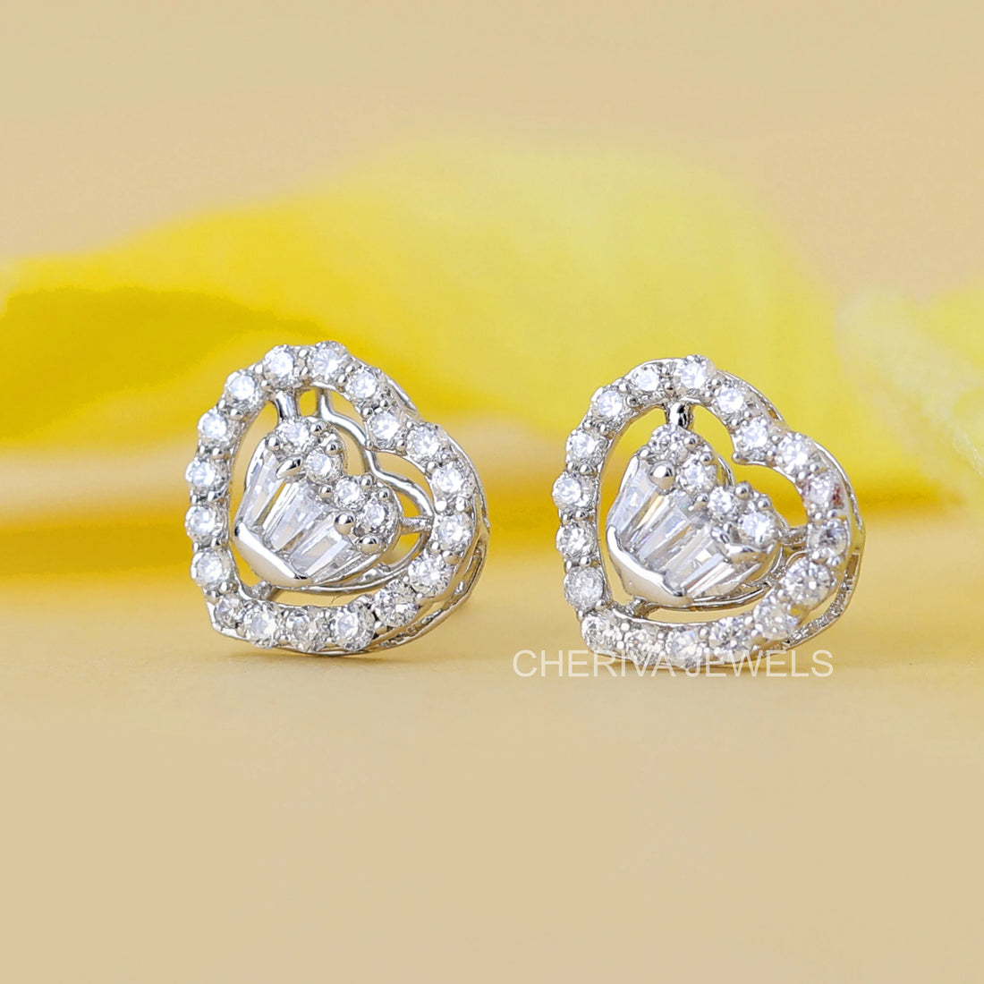 Round and Baguette Cut Lab Diamond Stud For Her