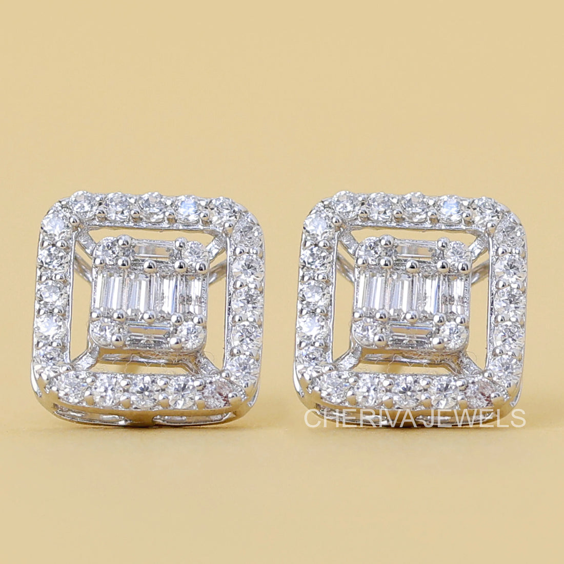 Baguette Cut Lab Diamond Halo Stud Earring