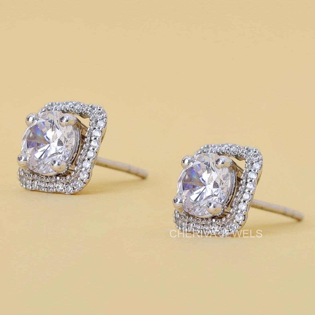 Round Cut Lab Daimond Stud Earrings Halo Setting