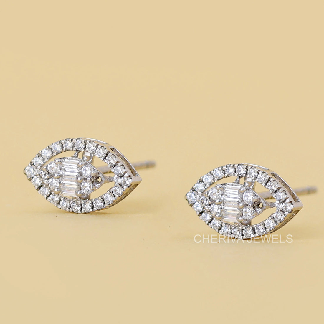 Baguette And Round Lab Diamond Stud Earrings