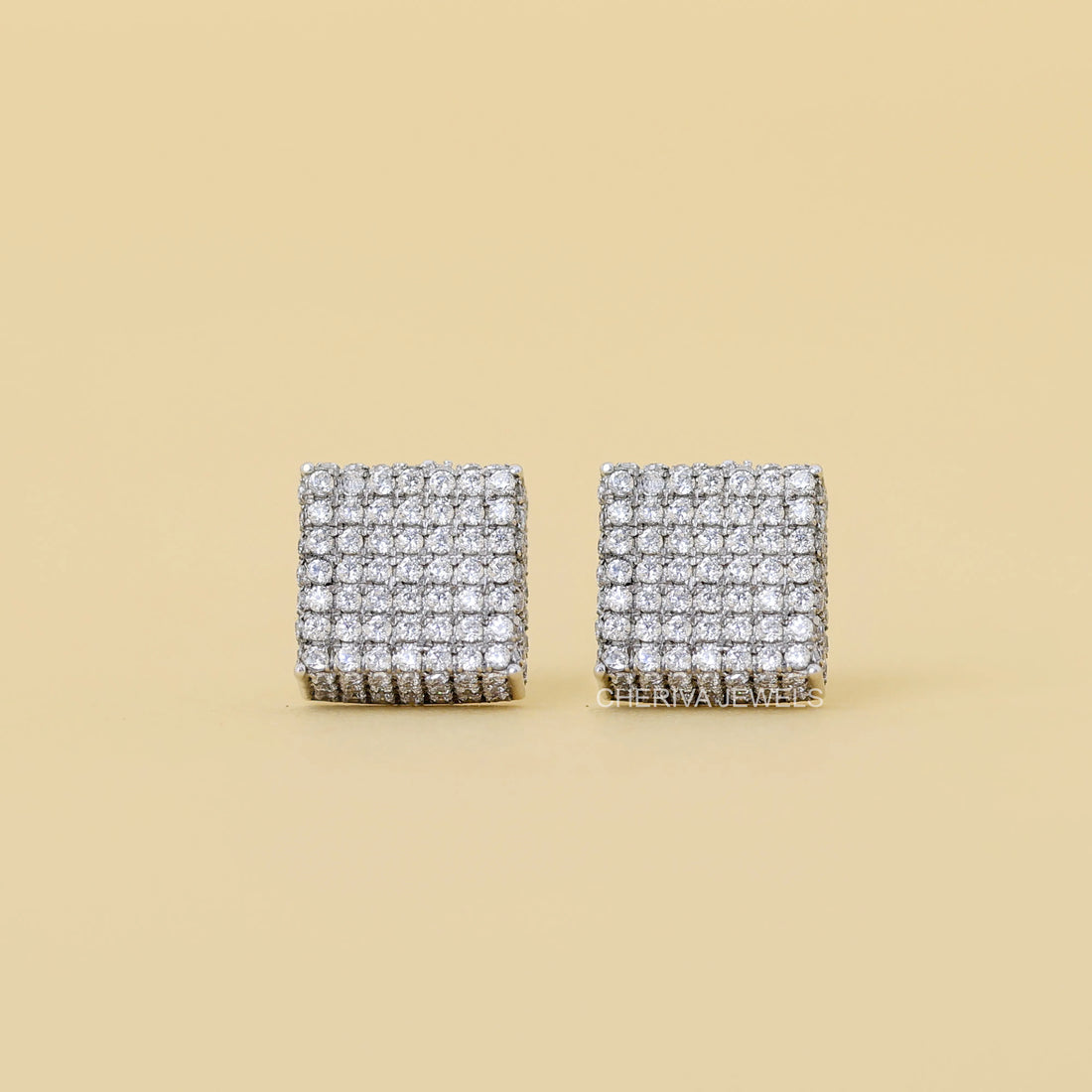 Cluster Round Cut Lab Diamond Square Stud Earring