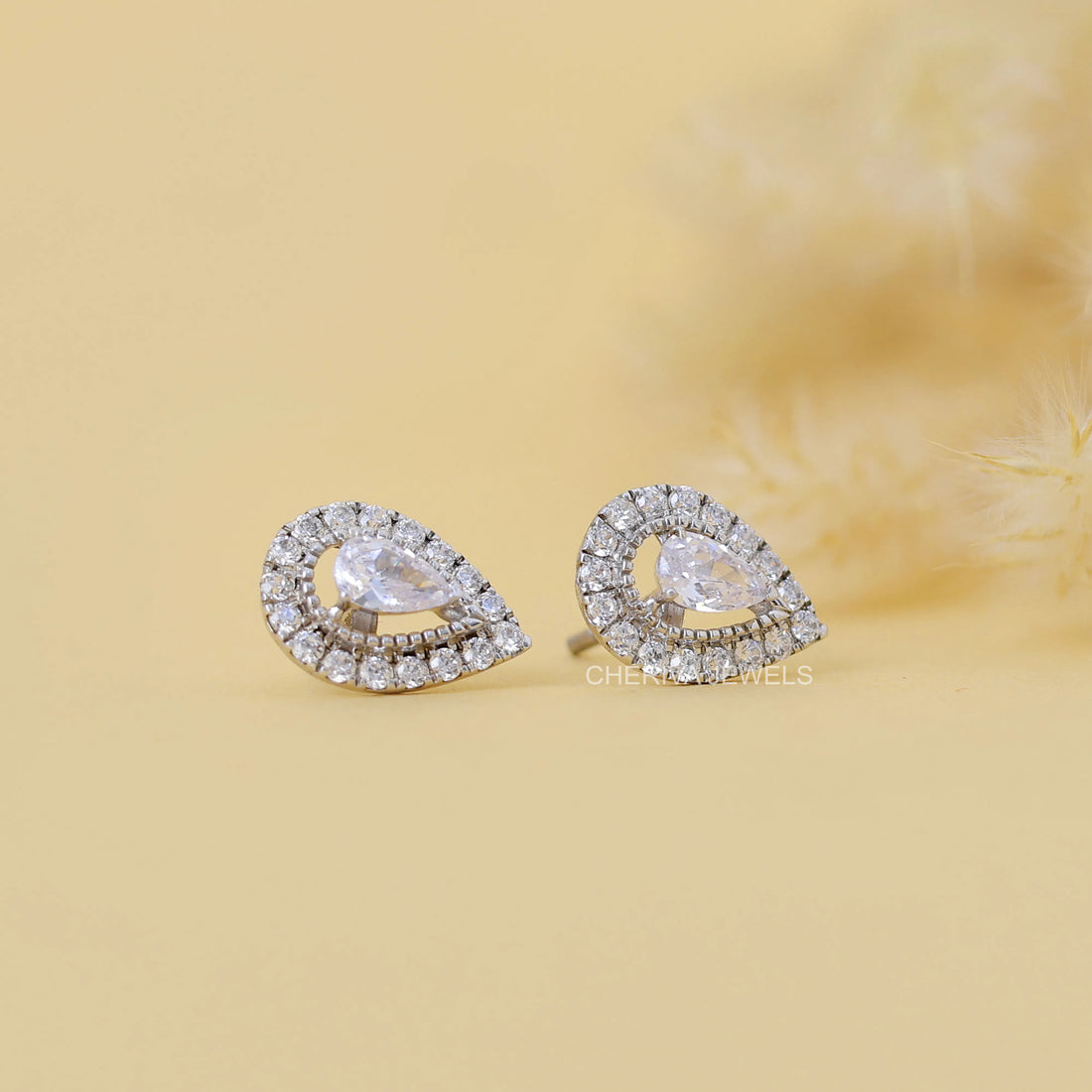 Pear Cut Lab Diamond Halo Stud Earring
