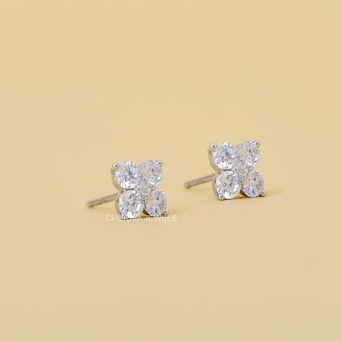 Round Cut Lab Diamond Flower Stud Earrings