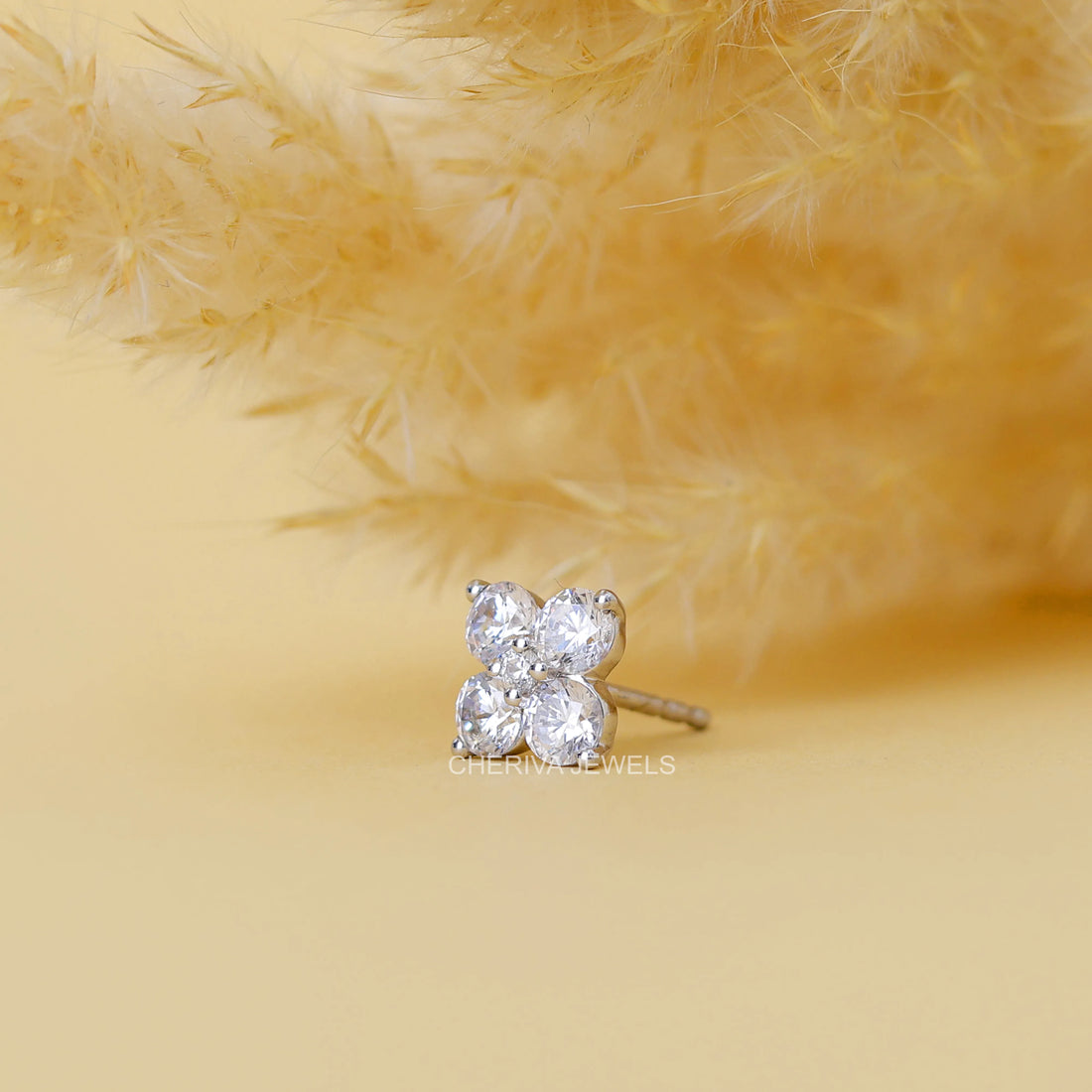 Round Cut Lab Diamond Flower Stud Earrings