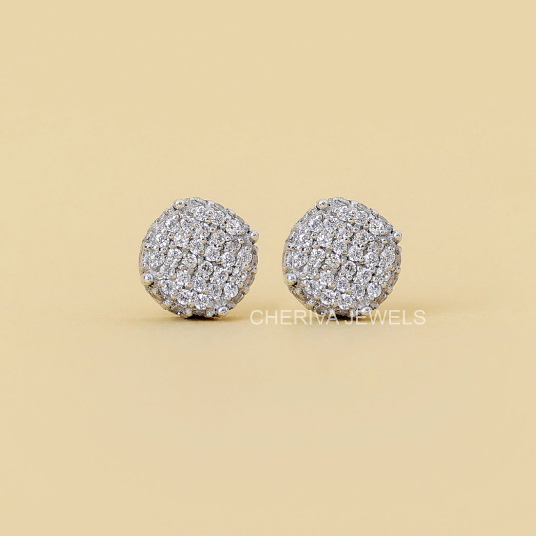 Handcrafted Pave setting Round Diamond Stud Earrings