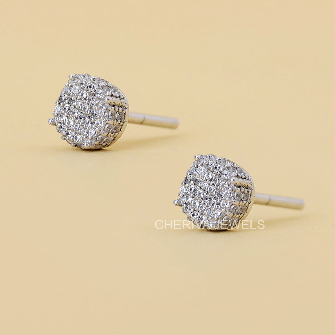 Handcrafted Pave setting Round Diamond Stud Earrings