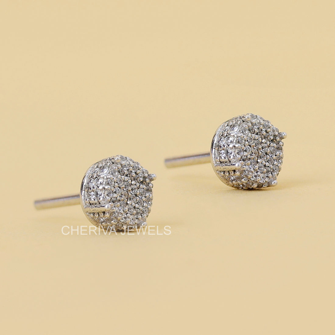 Handcrafted Pave setting Round Diamond Stud Earrings