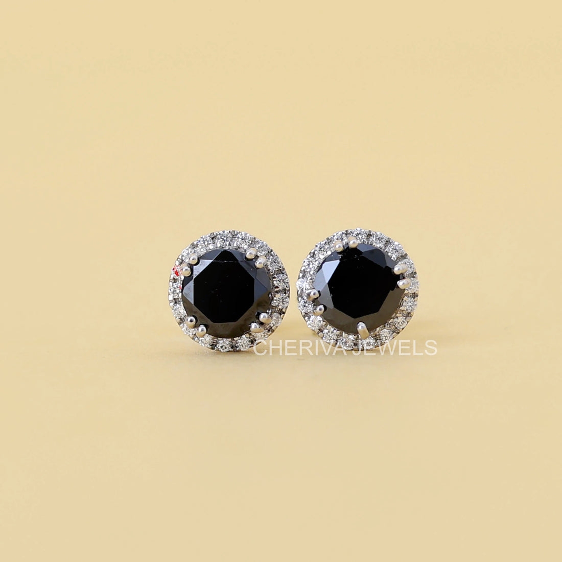 Round Cut Black Diamond Stud Earrings
