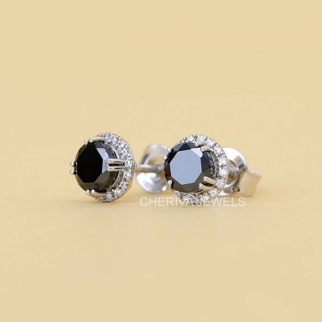 Round Cut Black Diamond Stud Earrings