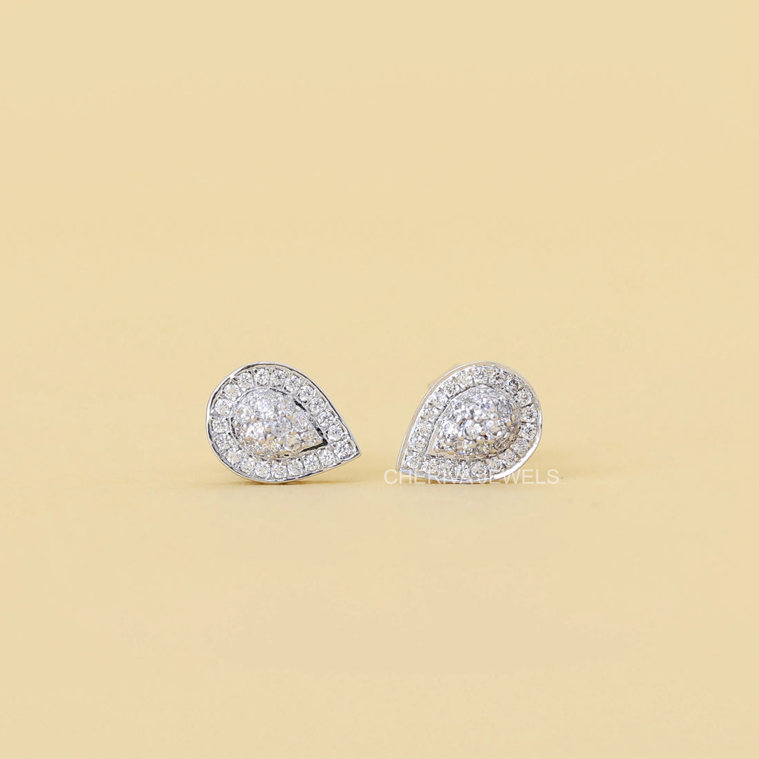 Round Cut Halo Stud Earring in Pear Shape