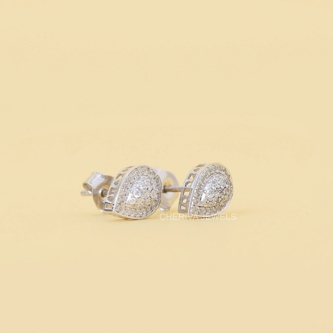 Round Cut Halo Stud Earring in Pear Shape