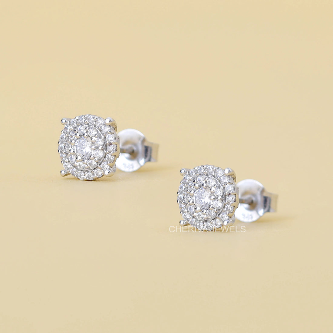 Round Cut Lab Grown Diamond Halo Stud Earrings