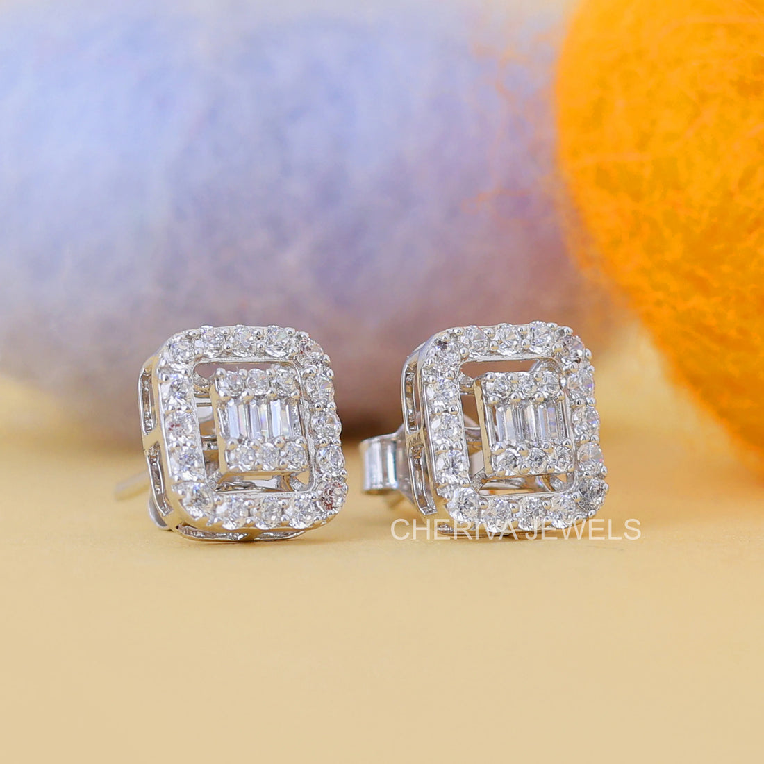 Round and Baguette Cut Lab Diamond Studs For Gift