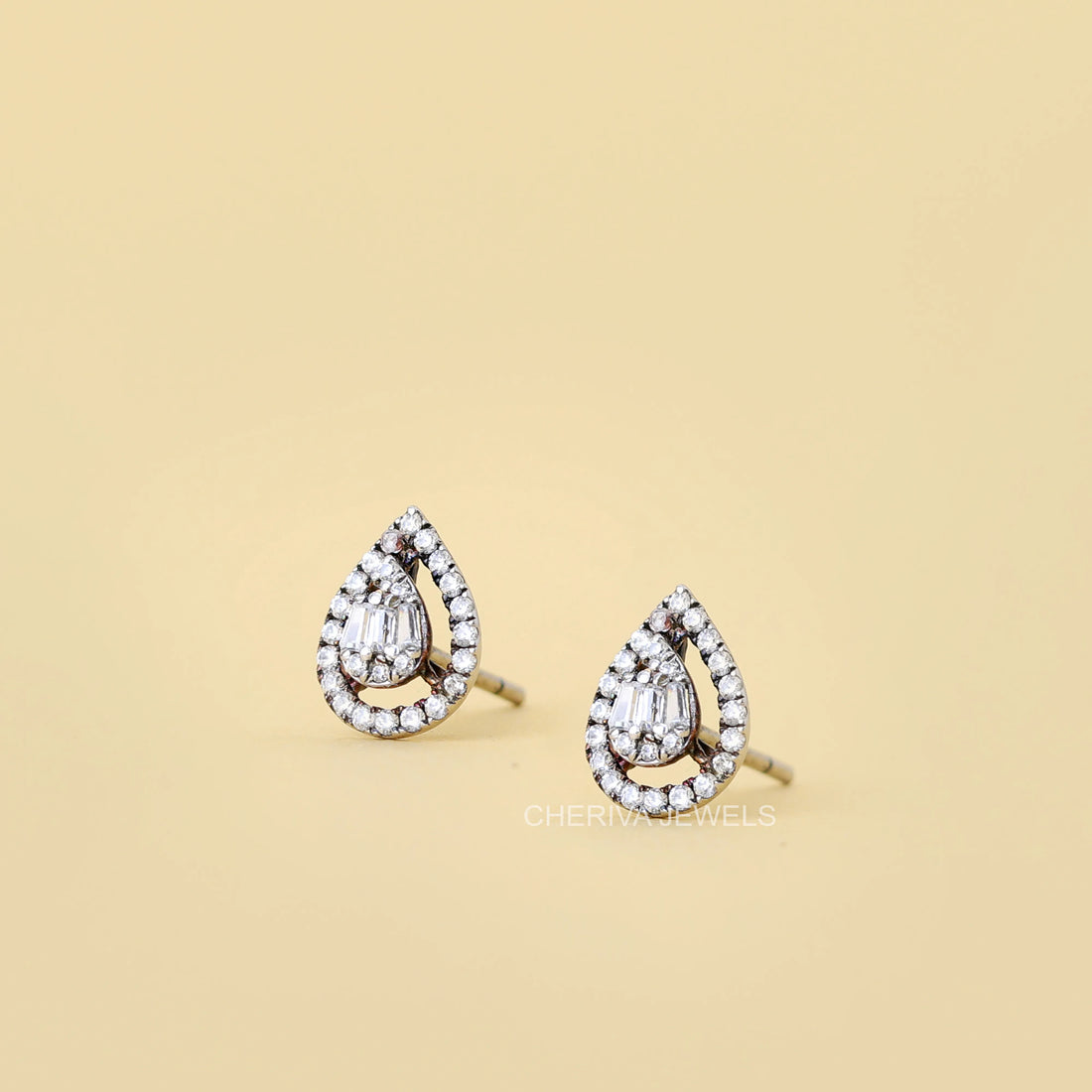Pear Shaped Halo Diamond Stud Earrings