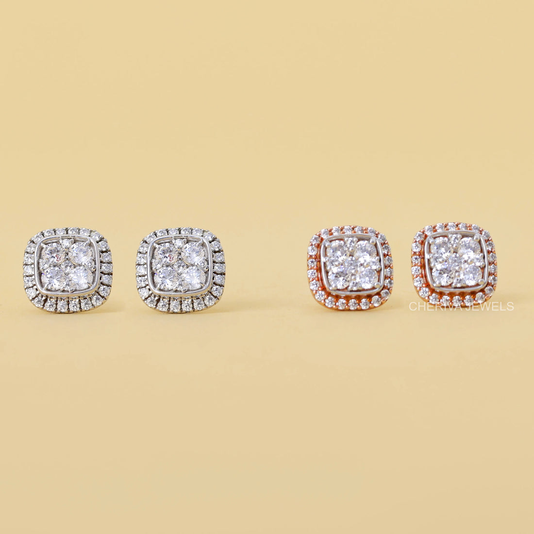 Round Cut Diamond Halo Earrings Studs