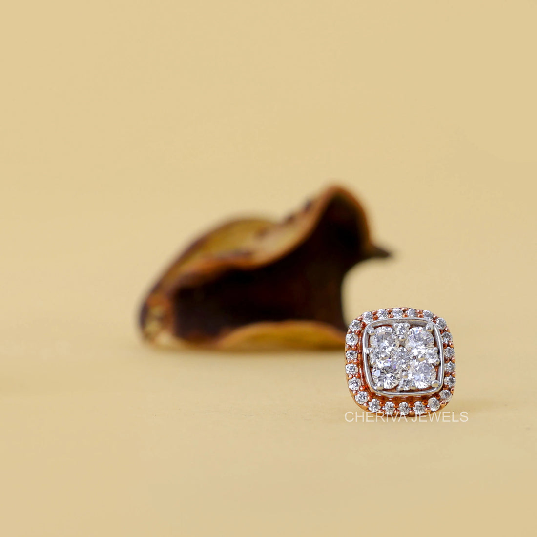 Round Cut Diamond Halo Earrings Studs